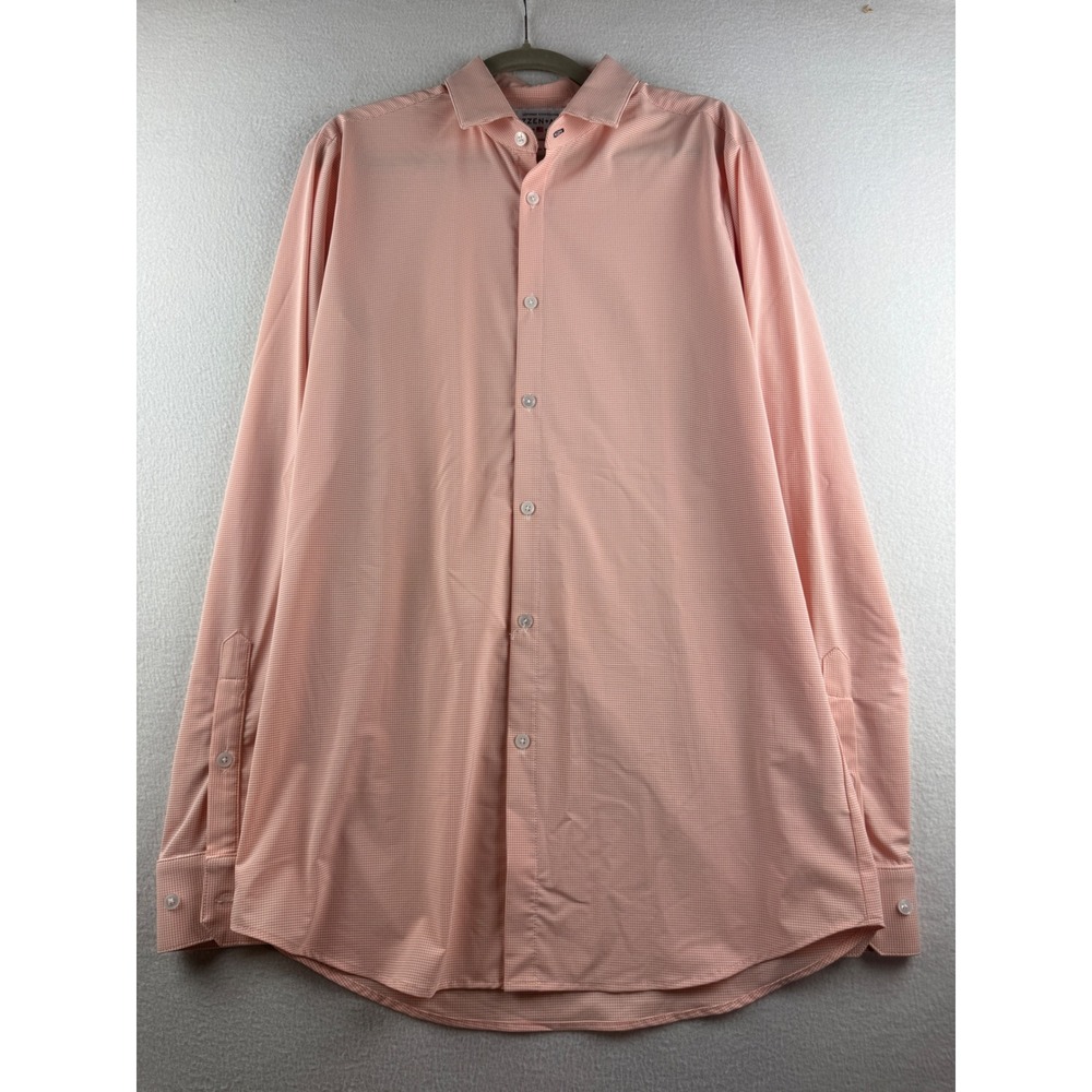 Mizzen+Main Leeward Shirt Mens Large Tall Trim Fit Orange Gingham Performance